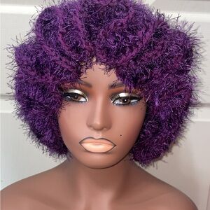 Handmade crochet purple eyelash hat with ruffles